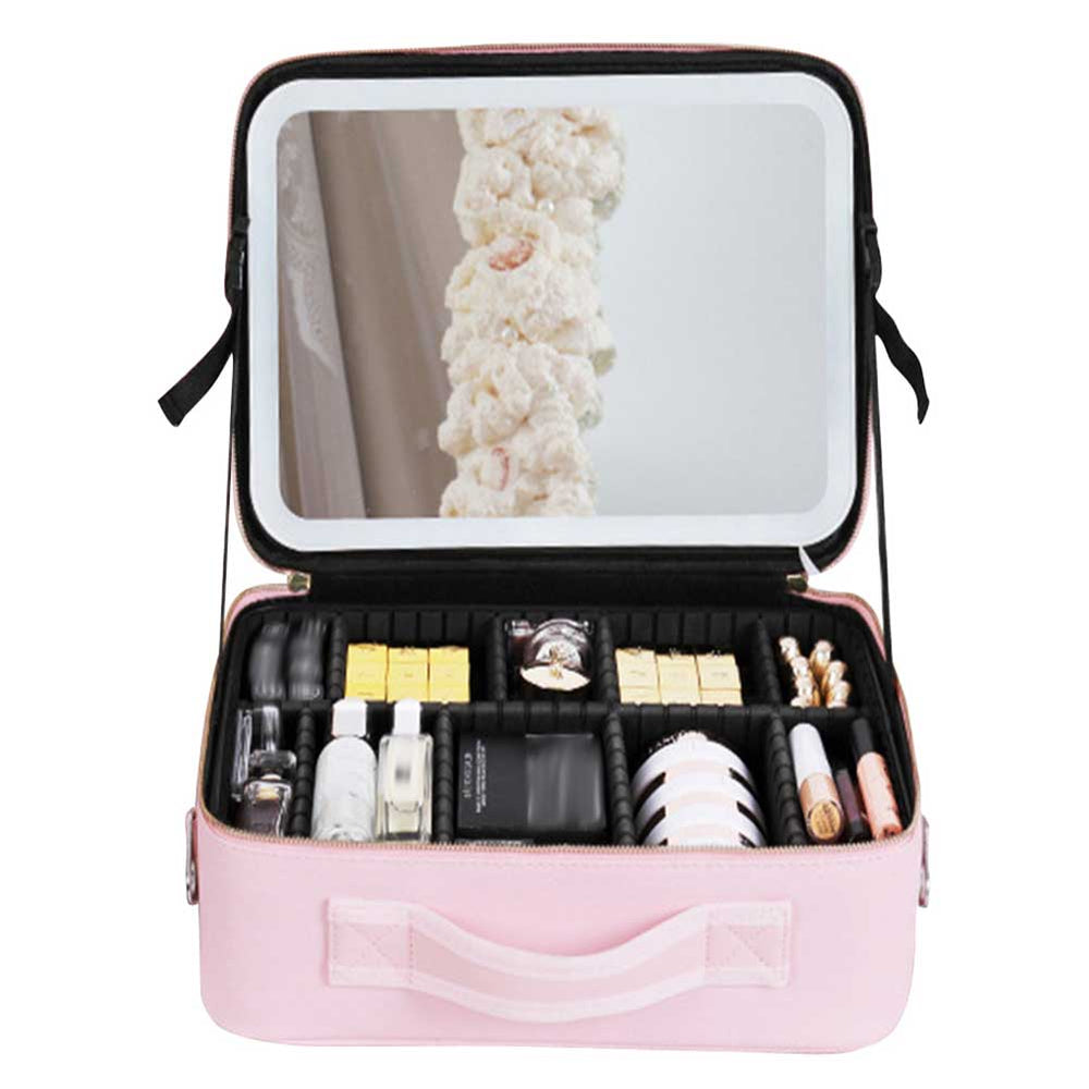 fashion makeup cosmetic travel bag Illuminate Your Beauty: Large Capacity Cosmetic Bag with LED Mirror
