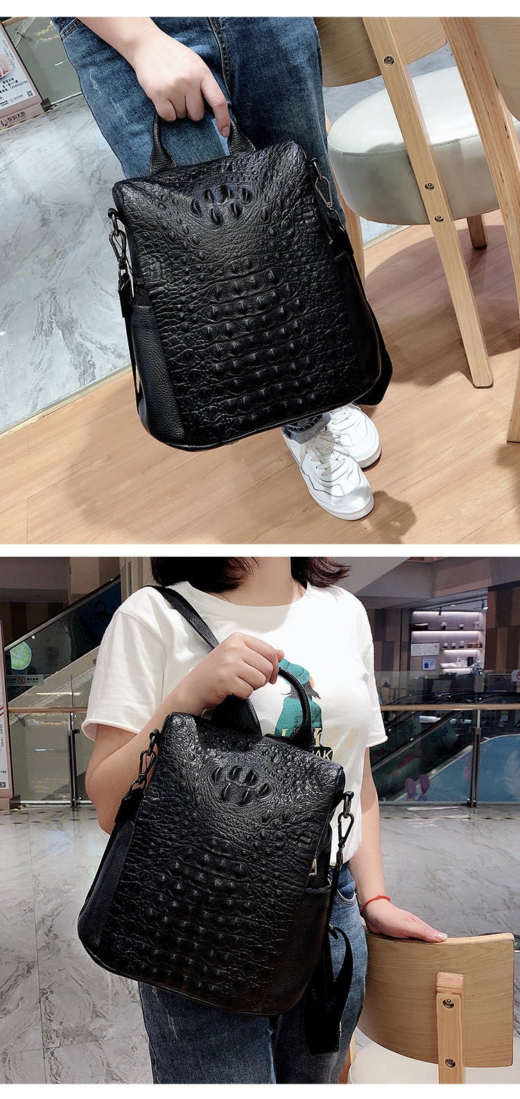 Genuine Leather Alligator Pattern Women's Backpack - Julie bags