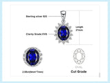 Oval Blue Sapphire Halo Pendant Necklace – 925 Sterling Silver Vintage Royal Style Necklace for Women - Julie bags