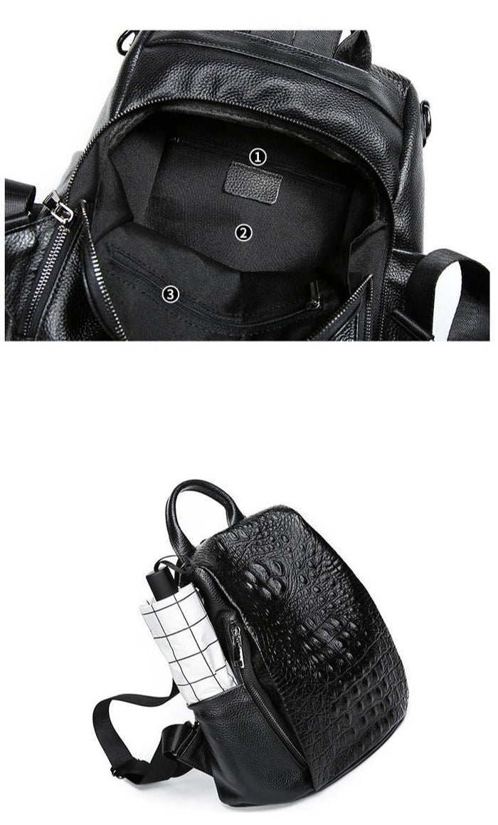 Genuine Leather Knapsack Ladies Alligator Pattern Women  display picture 1