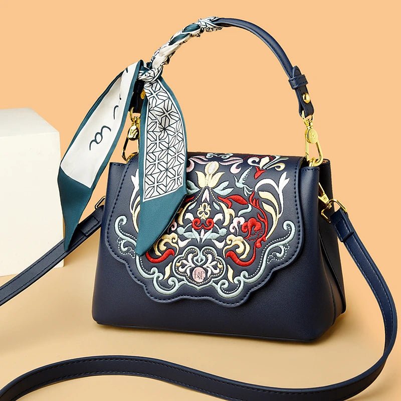 Royal Elegance Embroidered Leather Crossbody Messenger Bag - Julie bags