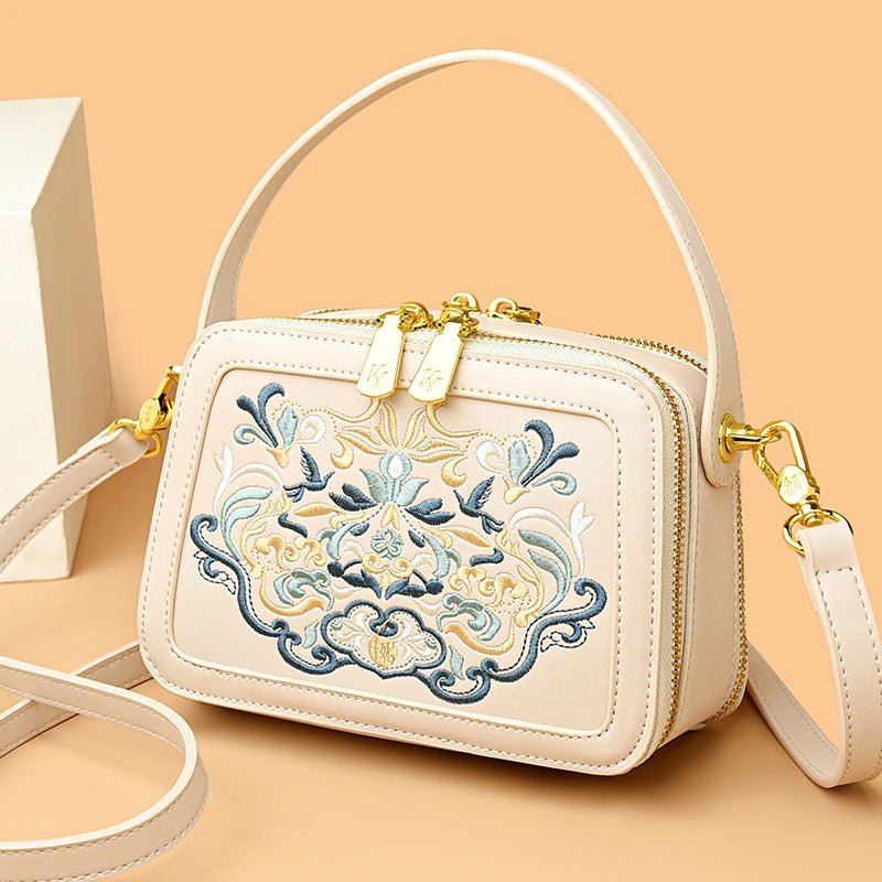 Floral Embroidery High - Quality Leather Shoulder Bag - Julie bags