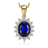 Oval Blue Sapphire Halo Pendant Necklace – 925 Sterling Silver Vintage Royal Style Necklace for Women - Julie bags