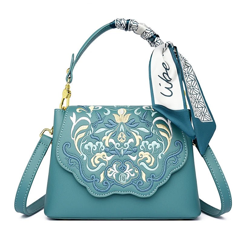 Royal Elegance Embroidered Leather Crossbody Messenger Bag - Julie bags