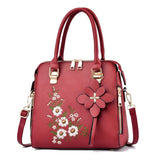 Elegant Floral Embroidered Leather Shoulder Bag - Julie bags