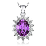 Oval Blue Sapphire Halo Pendant Necklace – 925 Sterling Silver Vintage Royal Style Necklace for Women - Julie bags