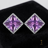 Square Cut Purple Alexandrite Stud Earrings – 925 Sterling Silver Color - Changing Gemstone Jewelry for Women - Julie bags