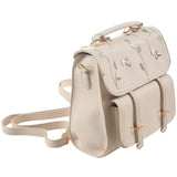 Floral Elegance Embroidered Leather School Backpack