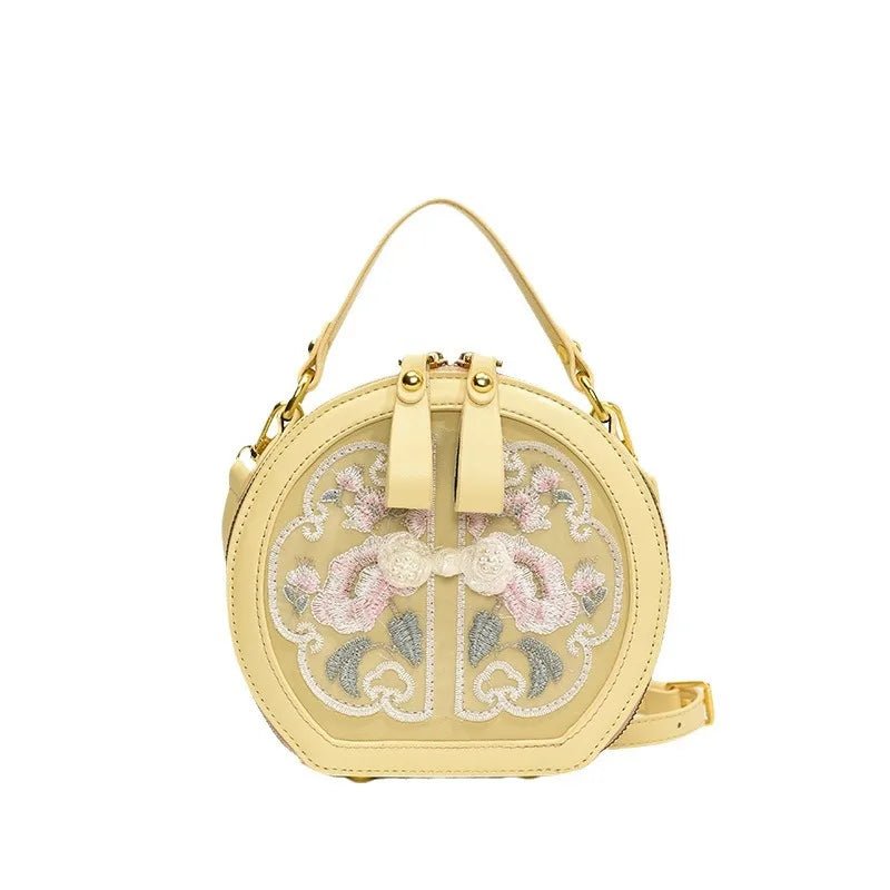 Exquisite Embroidered Floral PU Leather Round Crossbody Tote - Julie bags