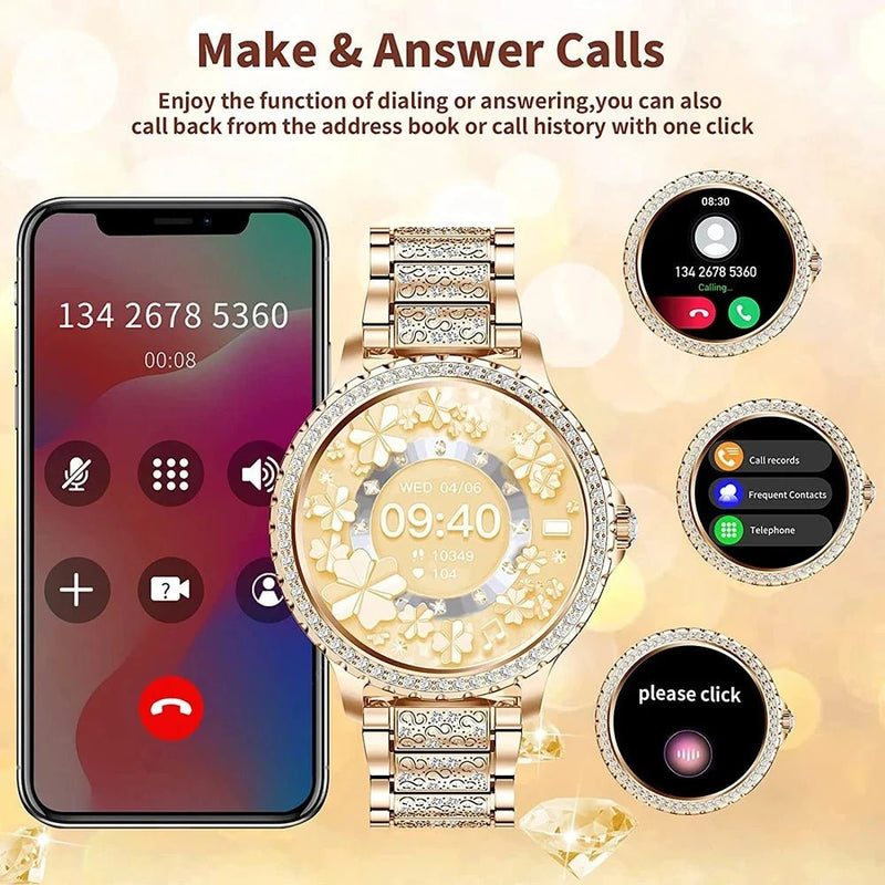 Gold Luxury Smart Watch for Women – 1.32" HD Screen, Custom Dial, Heart Rate Monitor, Voice Call, Sports Tracker - Julie bags