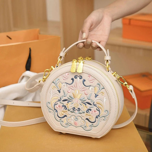 Regal Heritage Embroidered PU Leather Round Shoulder Bag - Julie bags