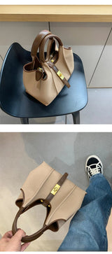 Women’s Canvas Bucket Bag with Leather Trim | Elegant Crossbody & Top Handle Tote Bag - Julie bags