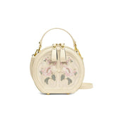 Exquisite Embroidered Floral PU Leather Round Crossbody Tote - Julie bags