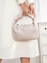 Ivory Grace Embossed Shoulder Bag with Woven Knot Decor - Julie bags