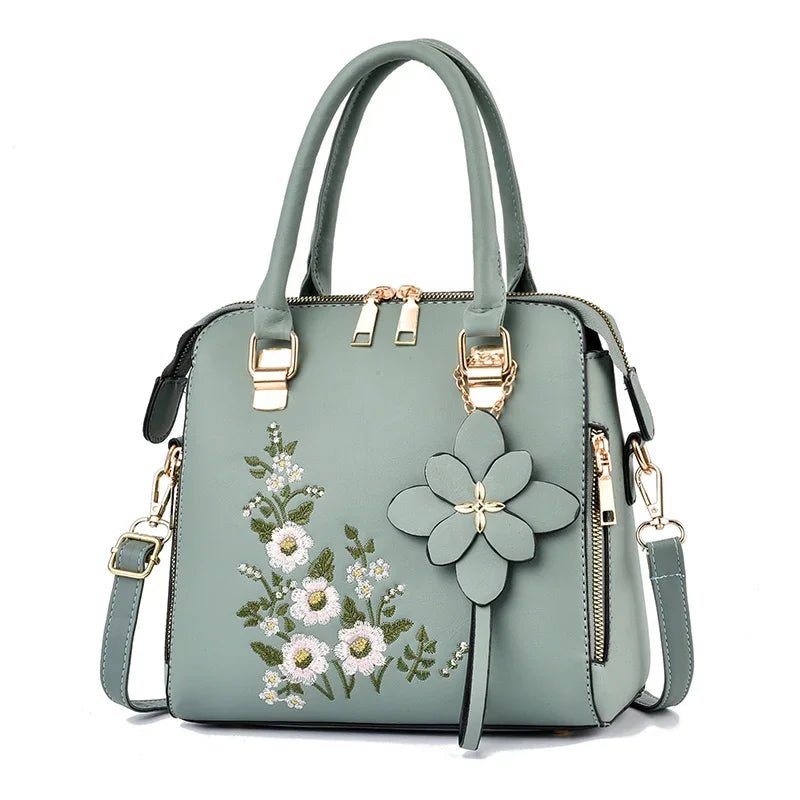 Elegant Floral Embroidered Leather Shoulder Bag - Julie bags