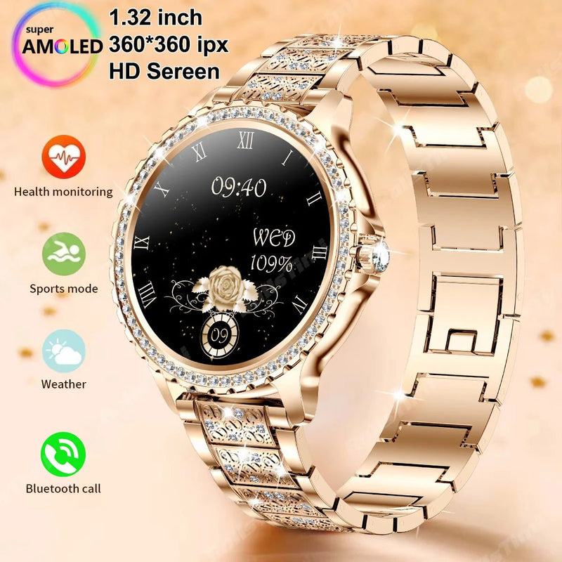 Gold Luxury Smart Watch for Women – 1.32" HD Screen, Custom Dial, Heart Rate Monitor, Voice Call, Sports Tracker - Julie bags