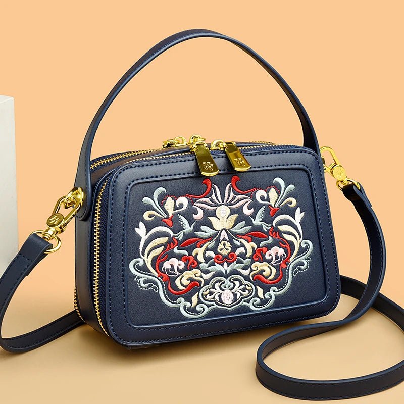 Floral Embroidery High - Quality Leather Shoulder Bag - Julie bags