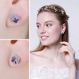 Square Cut Purple Alexandrite Stud Earrings – 925 Sterling Silver Color - Changing Gemstone Jewelry for Women - Julie bags