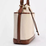 Denim Bucket Bag for Women – Drawstring Shoulder Handbag with Leather Trim - Julie bags
