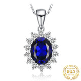 Oval Blue Sapphire Halo Pendant Necklace – 925 Sterling Silver Vintage Royal Style Necklace for Women - Julie bags