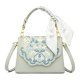 Royal Elegance Embroidered Leather Crossbody Messenger Bag - Julie bags