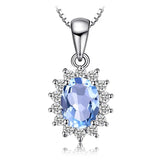 Oval Blue Sapphire Halo Pendant Necklace – 925 Sterling Silver Vintage Royal Style Necklace for Women - Julie bags
