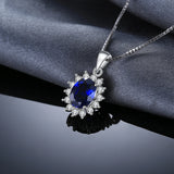 Oval Blue Sapphire Halo Pendant Necklace – 925 Sterling Silver Vintage Royal Style Necklace for Women - Julie bags