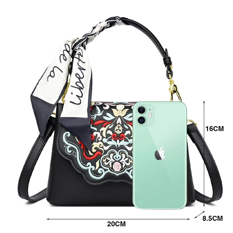 Royal Elegance Embroidered Leather Crossbody Messenger Bag - Julie bags