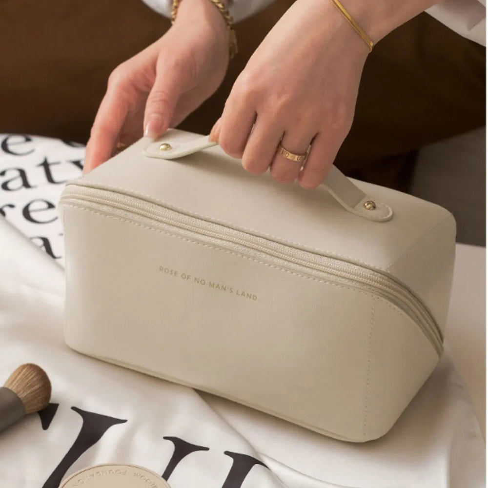 Large-Capacity Travel Cosmetic Bag for Women Waterproof Leather