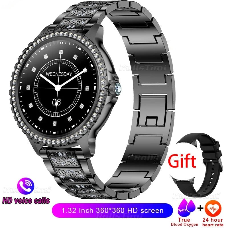 Gold Luxury Smart Watch for Women – 1.32" HD Screen, Custom Dial, Heart Rate Monitor, Voice Call, Sports Tracker - Julie bags