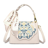 Royal Elegance Embroidered Leather Crossbody Messenger Bag - Julie bags