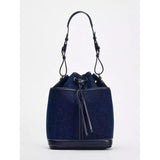 Denim Bucket Bag for Women – Drawstring Shoulder Handbag with Leather Trim - Julie bags