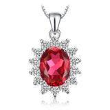 Oval Blue Sapphire Halo Pendant Necklace – 925 Sterling Silver Vintage Royal Style Necklace for Women - Julie bags