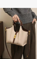 Women’s Canvas Bucket Bag with Leather Trim | Elegant Crossbody & Top Handle Tote Bag - Julie bags