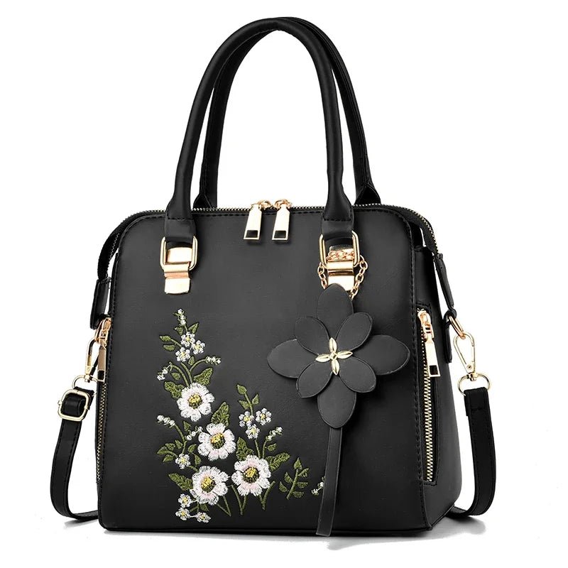 Elegant Floral Embroidered Leather Shoulder Bag - Julie bags