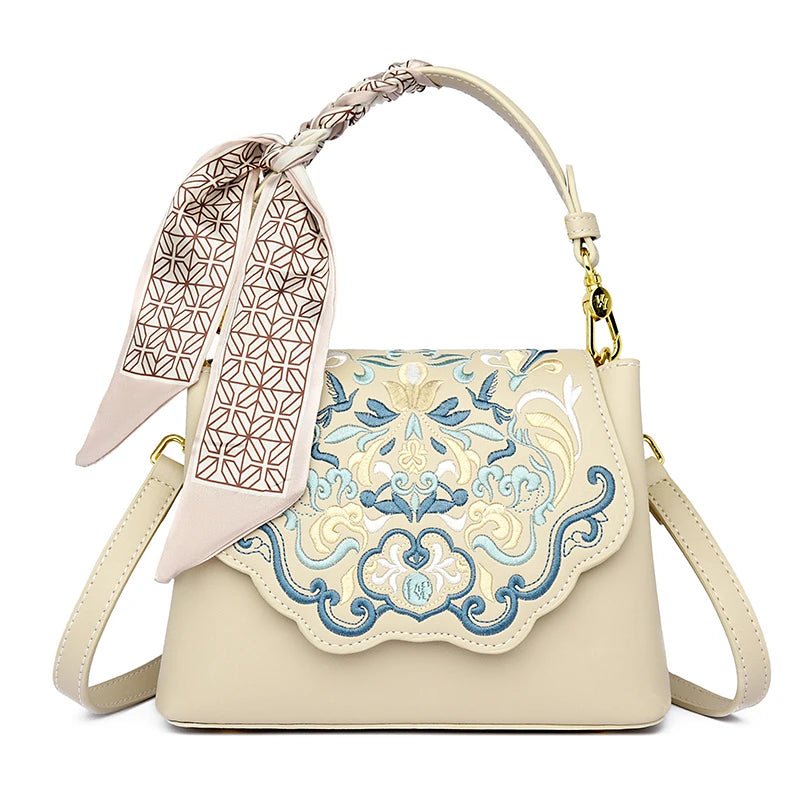 Royal Elegance Embroidered Leather Crossbody Messenger Bag - Julie bags