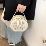 Exquisite Embroidered Floral PU Leather Round Crossbody Tote - Julie bags