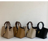 Women’s Canvas Bucket Bag with Leather Trim | Elegant Crossbody & Top Handle Tote Bag - Julie bags