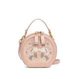 Exquisite Embroidered Floral PU Leather Round Crossbody Tote - Julie bags