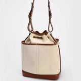 Denim Bucket Bag for Women – Drawstring Shoulder Handbag with Leather Trim - Julie bags