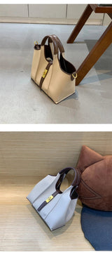 Women’s Canvas Bucket Bag with Leather Trim | Elegant Crossbody & Top Handle Tote Bag - Julie bags
