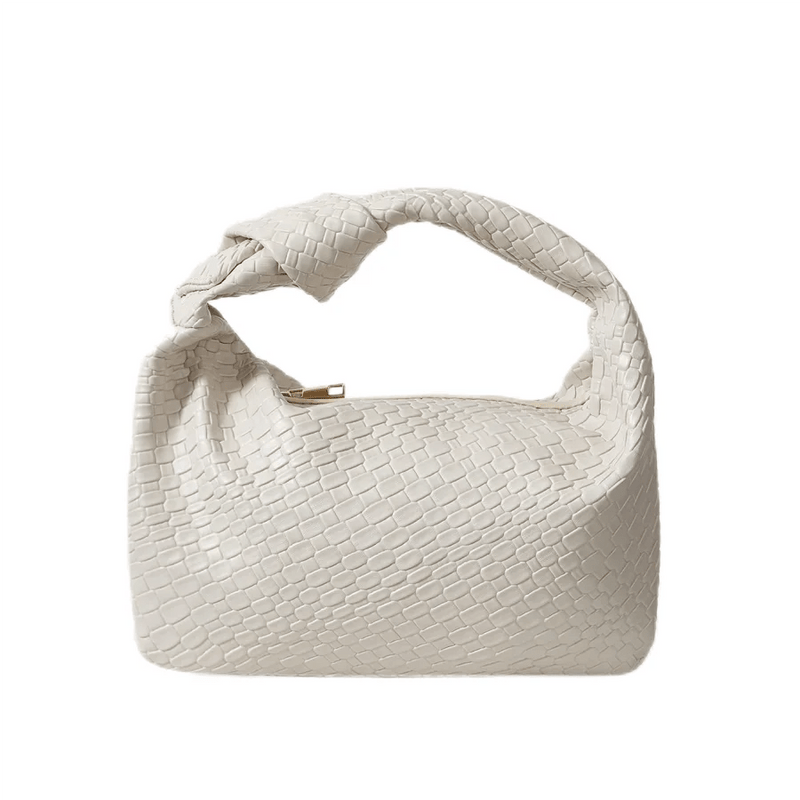 Ivory Grace Embossed Shoulder Bag with Woven Knot Decor - Julie bags