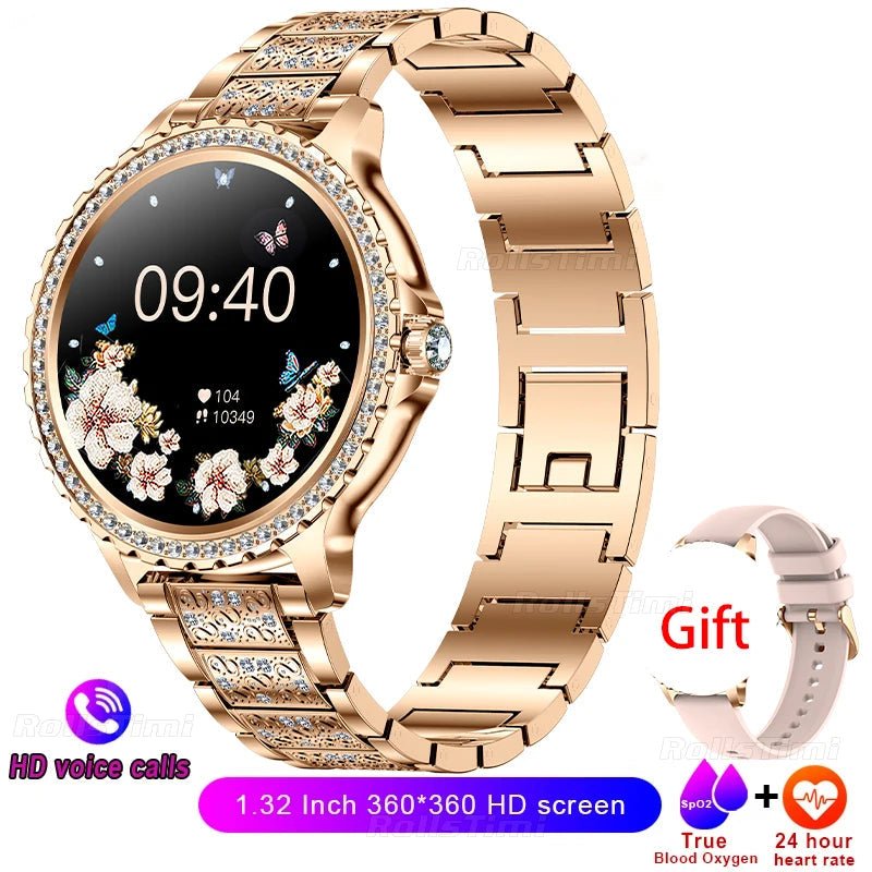 Gold Luxury Smart Watch for Women – 1.32" HD Screen, Custom Dial, Heart Rate Monitor, Voice Call, Sports Tracker - Julie bags