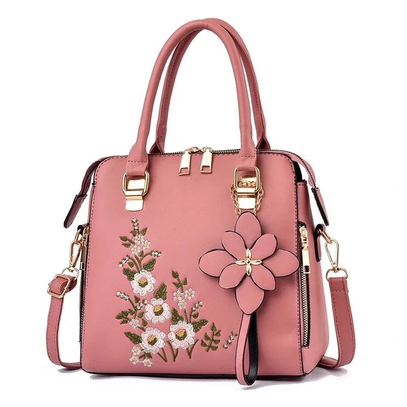 Elegant Floral Embroidered Leather Shoulder Bag - Julie bags