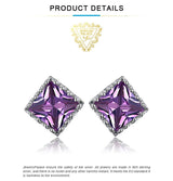 Square Cut Purple Alexandrite Stud Earrings – 925 Sterling Silver Color - Changing Gemstone Jewelry for Women - Julie bags