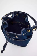 Denim Bucket Bag for Women – Drawstring Shoulder Handbag with Leather Trim - Julie bags