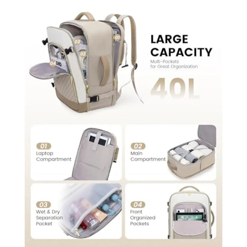 Women's 40L Travel Backpack – TSA Carry-On, Fits 17