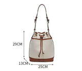 Denim Bucket Bag for Women – Drawstring Shoulder Handbag with Leather Trim - Julie bags