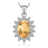 Oval Blue Sapphire Halo Pendant Necklace – 925 Sterling Silver Vintage Royal Style Necklace for Women - Julie bags