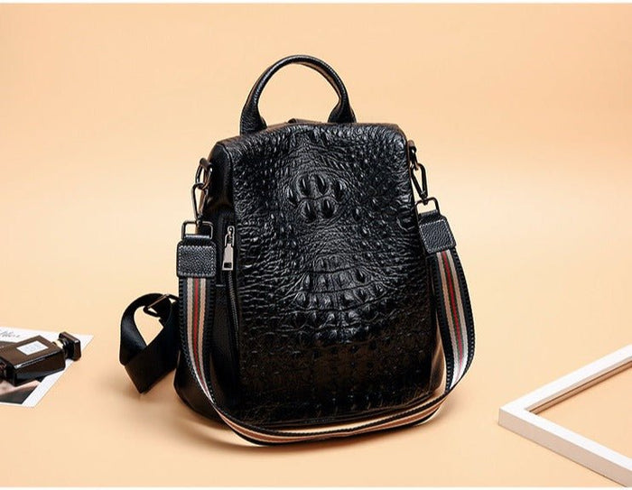 Genuine Leather Knapsack Backpack Laptop Bag Alligator Pattern Women Work Travel Genuine Leather Knapsack Ladies Alligator Pattern Women  main image 3